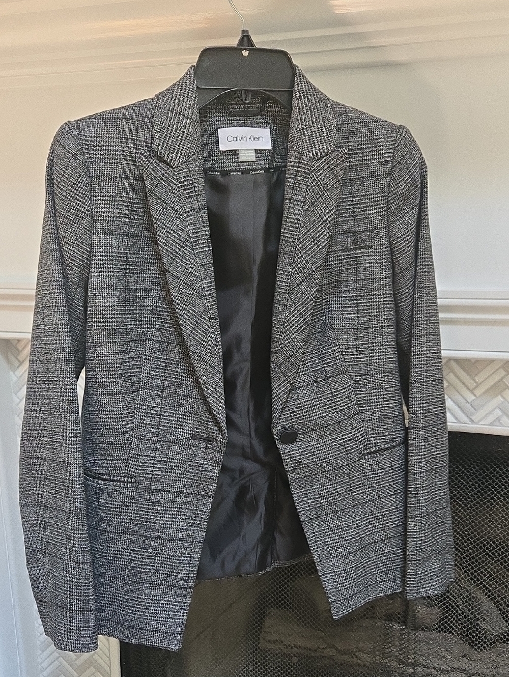 Calvin Klein Black and Gray Checked Blazer Size 4P